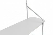 Load image into Gallery viewer, White metal shelf with a curved design on a white background