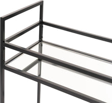 Load image into Gallery viewer, Glassara,, Rolling Bar Cart – 2‑Tier Mirror Shelves, Spill‑Guard Rails, Locking Casters, Satin Black Metal Frame