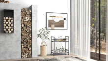 Load image into Gallery viewer, Glassara,, Rolling Bar Cart – 2‑Tier Mirror Shelves, Spill‑Guard Rails, Locking Casters, Satin Black Metal Frame