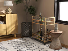 Load image into Gallery viewer, Glassara,, Rolling Bar Cart – 2‑Tier Mirror Shelves, Spill‑Guard Rails, Locking Casters, Satin Gold Metal Frame